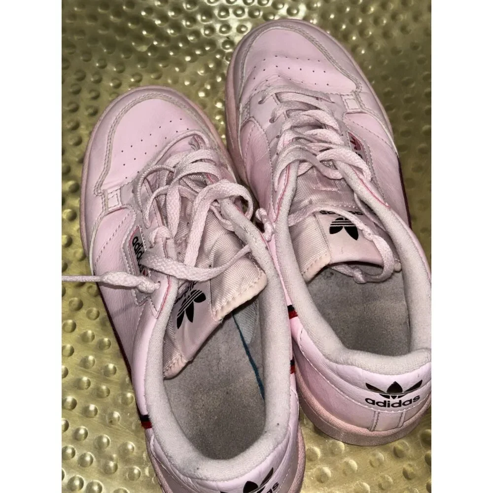 Womens adidas Continental 80 Pink Leather Low Top Sneakers Black Red Stripe Sz 5